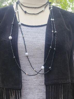 Multi-Strand Black Beaded Necklace or Beltloop Jewlery with White Accents